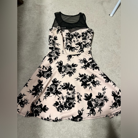 Baby Pink and Black Rosette Mesh Dress - Picture 3 of 6